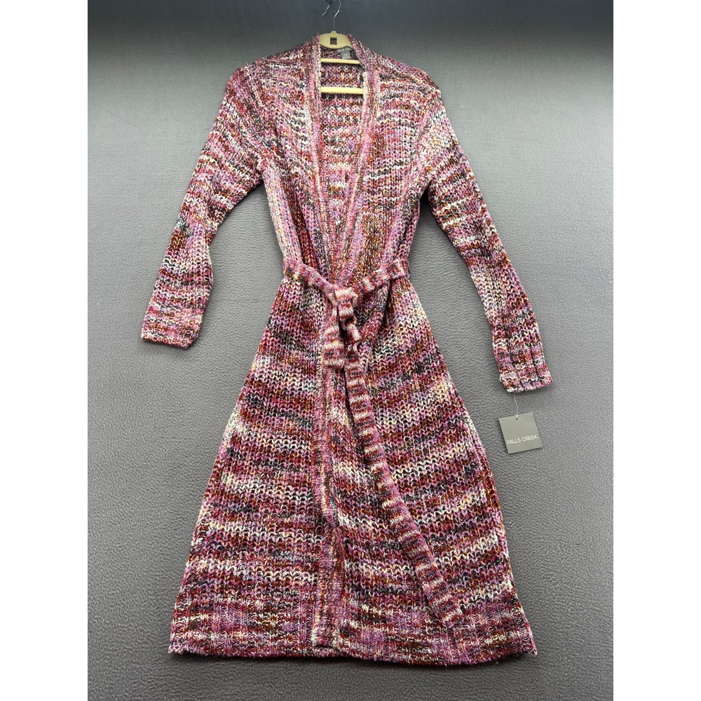 Falls Creek Womens Duster Cardigan Womens M Space Dye Knit Belted Pink Purple